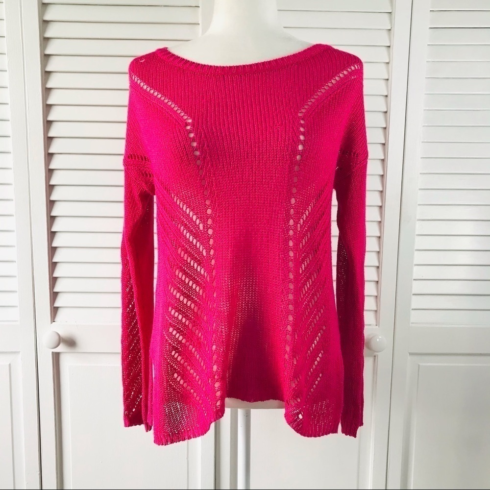 SKIES ARE BLUE Hot Pink Scoop Neck Sweater Size S